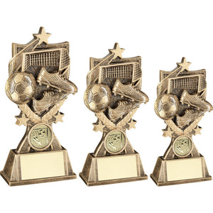 Bronze-Gold Football '3 Star Wreath' Series  Trophy With Plate (1 inch badge Centre)