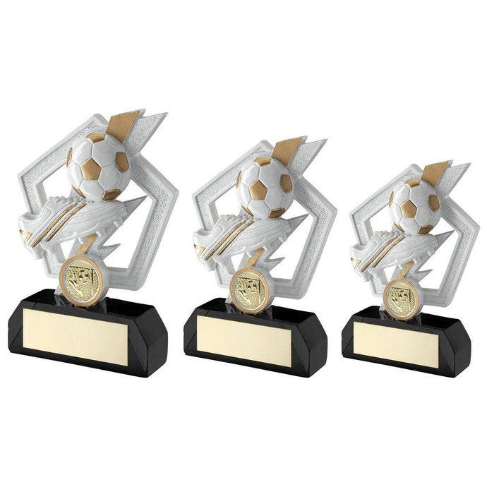 White-Gold-Black Football And Boot On 5 Point Star Trophy With Plate (1i n Centre) - 5in