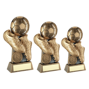 Bronze Pew Gold Flatback Football And Boots On Riser Trophy With Pla TS3 Sports